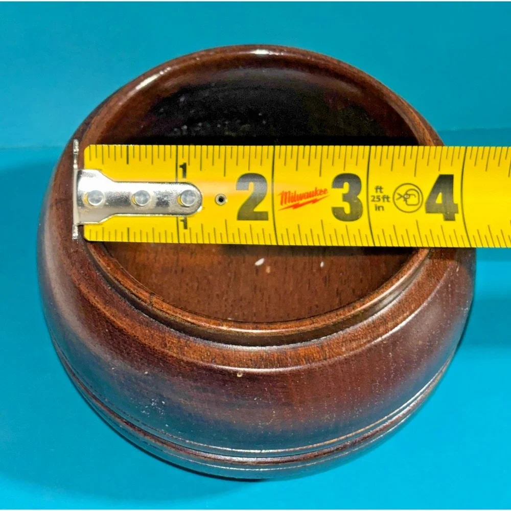 Vintage Turned Wood Bowl PLZ Marked 4in Hardwood Round Trinket Dish